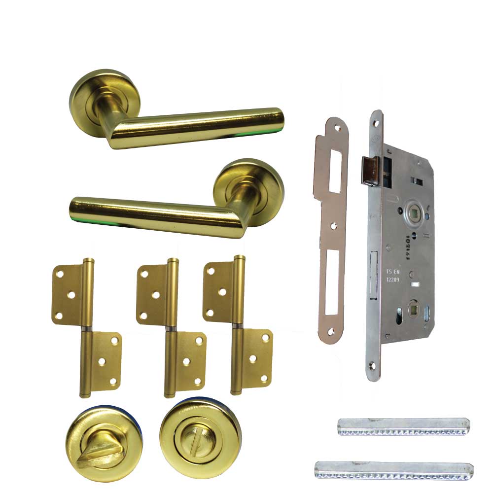 Golden Yellow WC door handle hinge and WC lock set