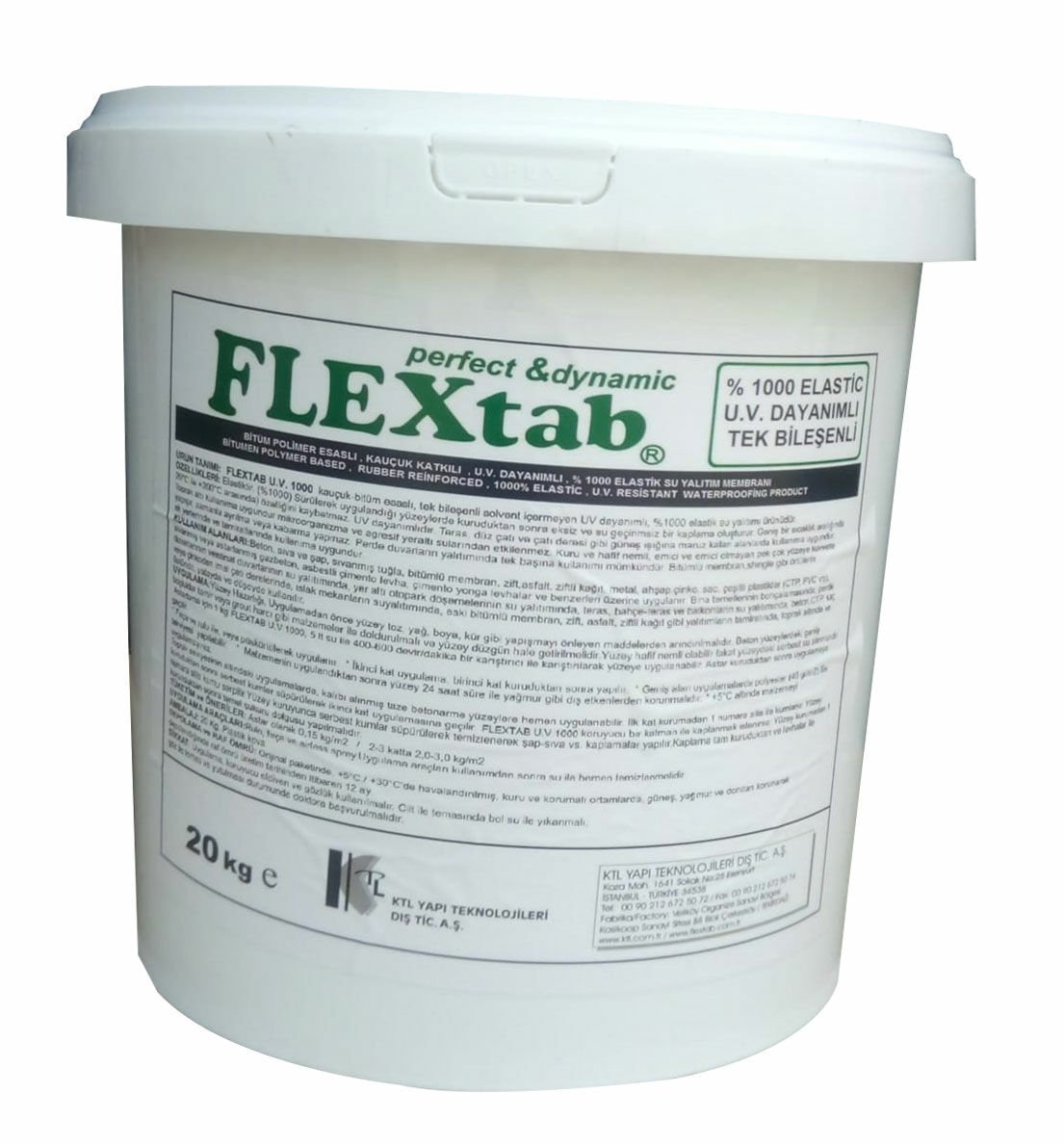 Flextab %1000 Elastik Bitüm Polimer UV Dayanımlı Sıvı Su Yalıtım Membranı 20 KG