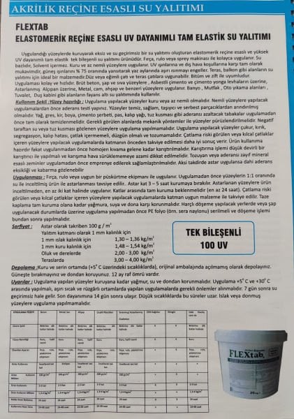 FLEX1AK Elastomerik Reçine Esaslı UV Dayanımlı Su Yalıtım Malzemesi 5 KG