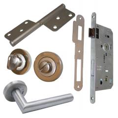 WC Stainless Steel Door Handle Lock and Hinge Set in Case