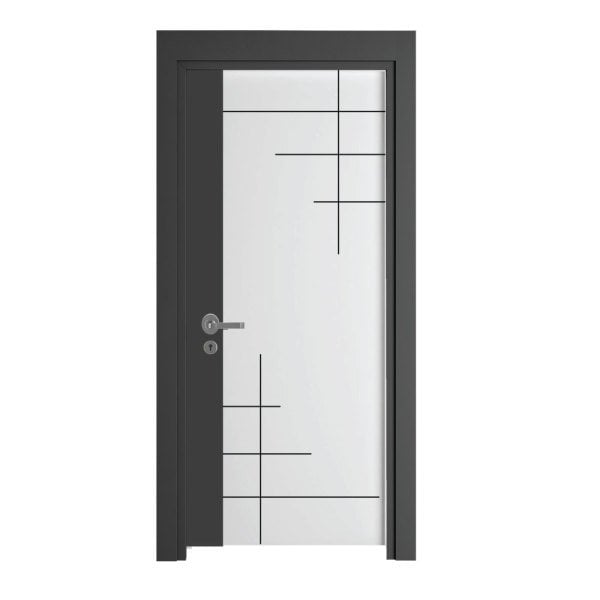 Melamin Kaplı Kare Siyah Fugalı Oda Kapısı Antrasit