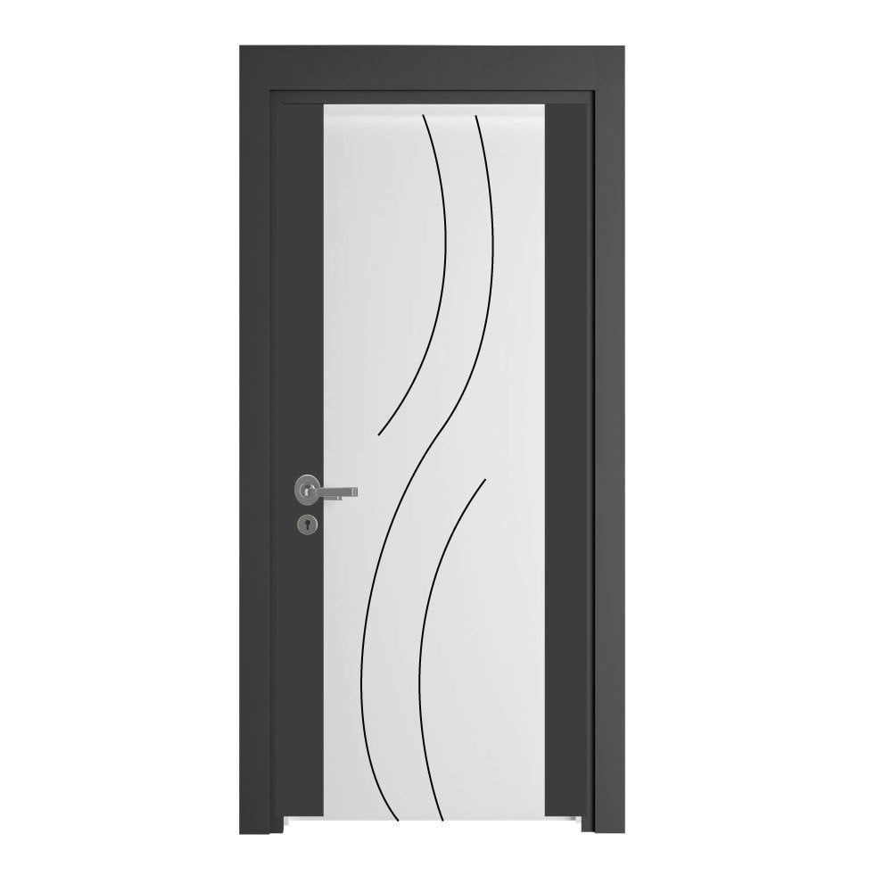 Melamin Kaplı Dalgalı Siyah Fugalı Oda Kapısı Antrasit