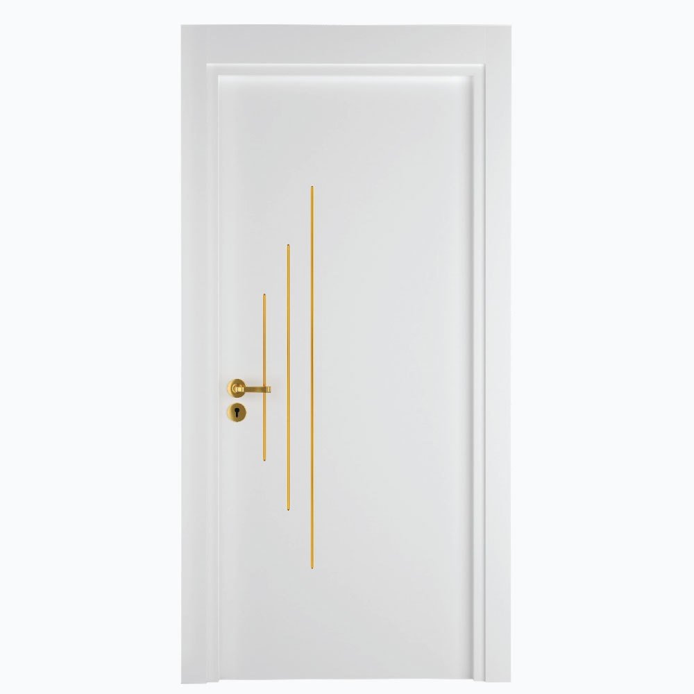 Melamin Kaplı  Dikey Altın Fugalı WC Kapısı Beyaz Kasa 14 cm